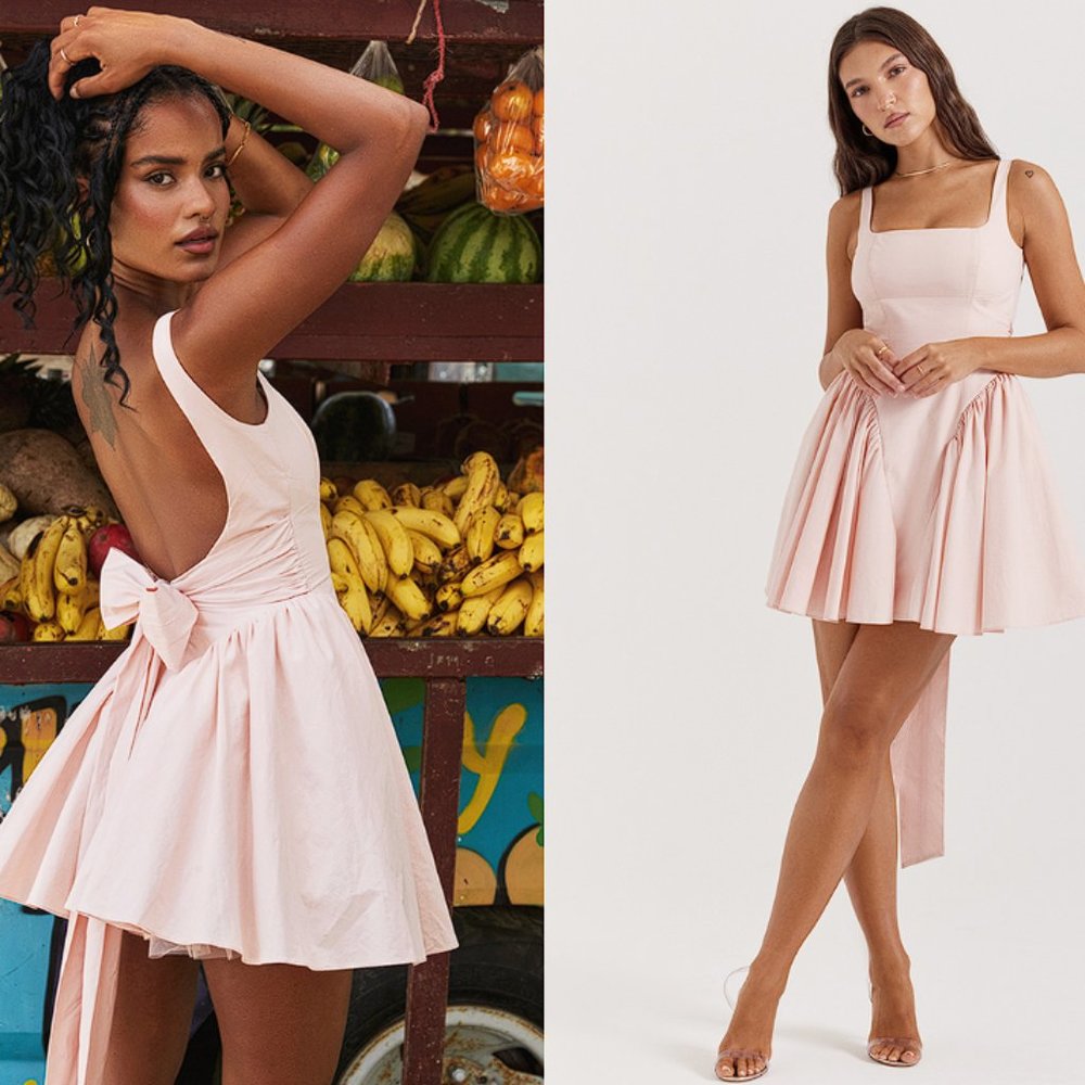 House of CB 'Florianne' Soft Peach Bow Mini Dress NWT - Picture 6 of 14
